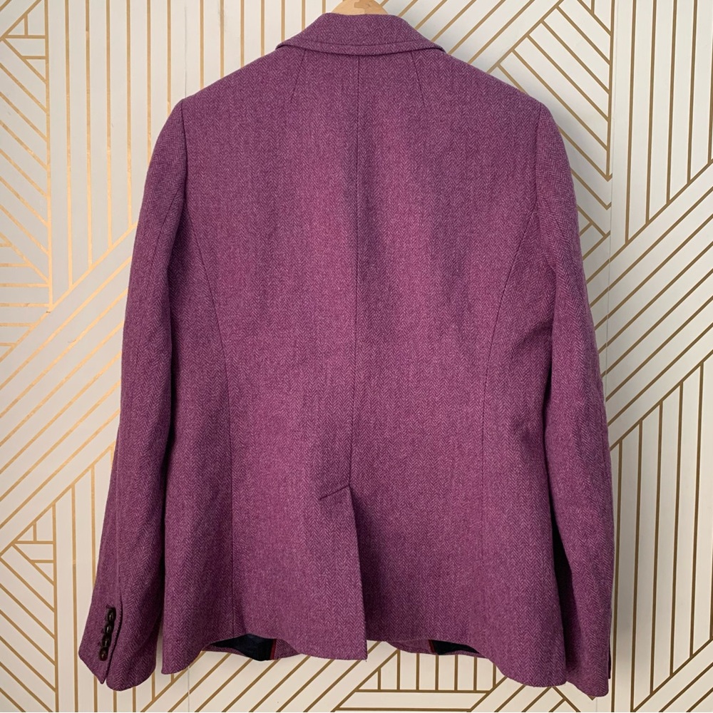 J. Crew 100% Wool Hack-ing Jacket Herringbone 
Tweed purple leather buttons 14 - Picture 8 of 9